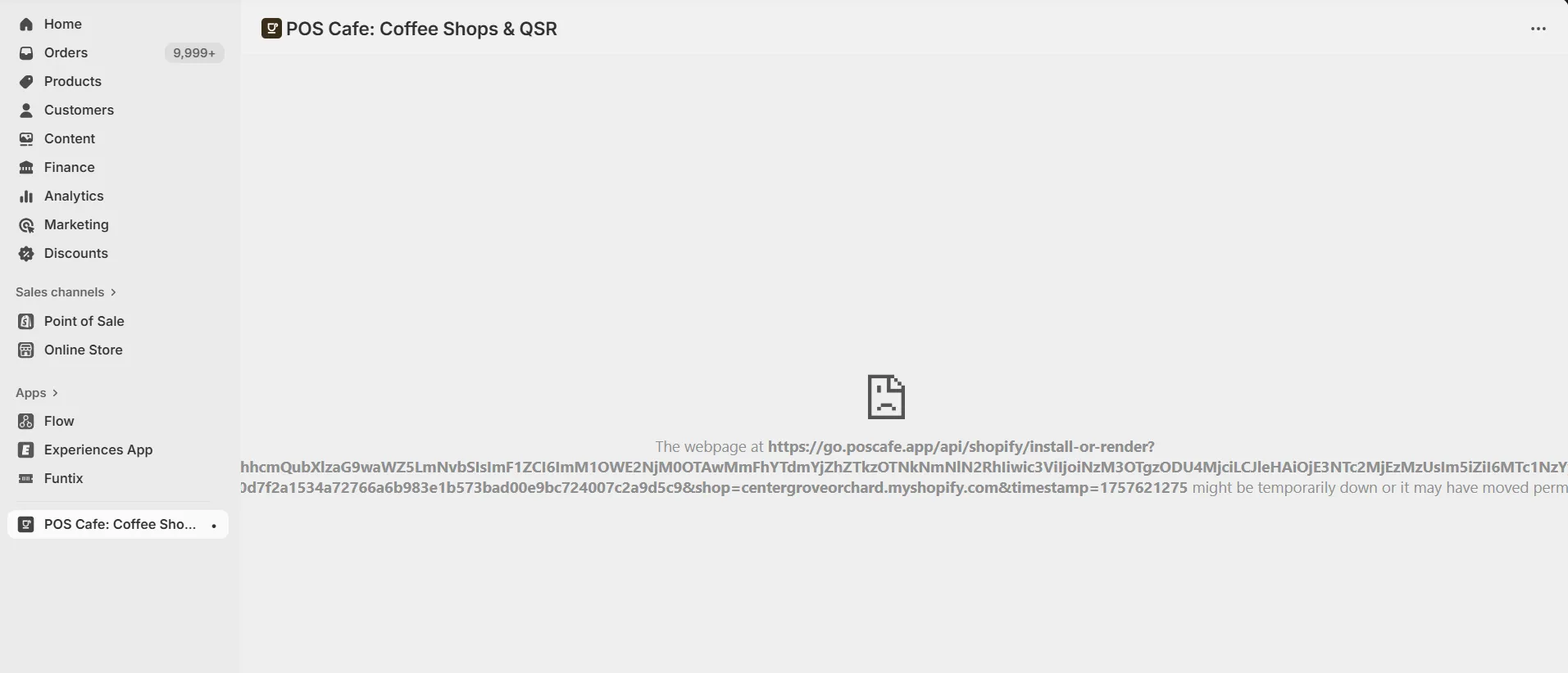 Example of a network-specific loading error in Shopify admin